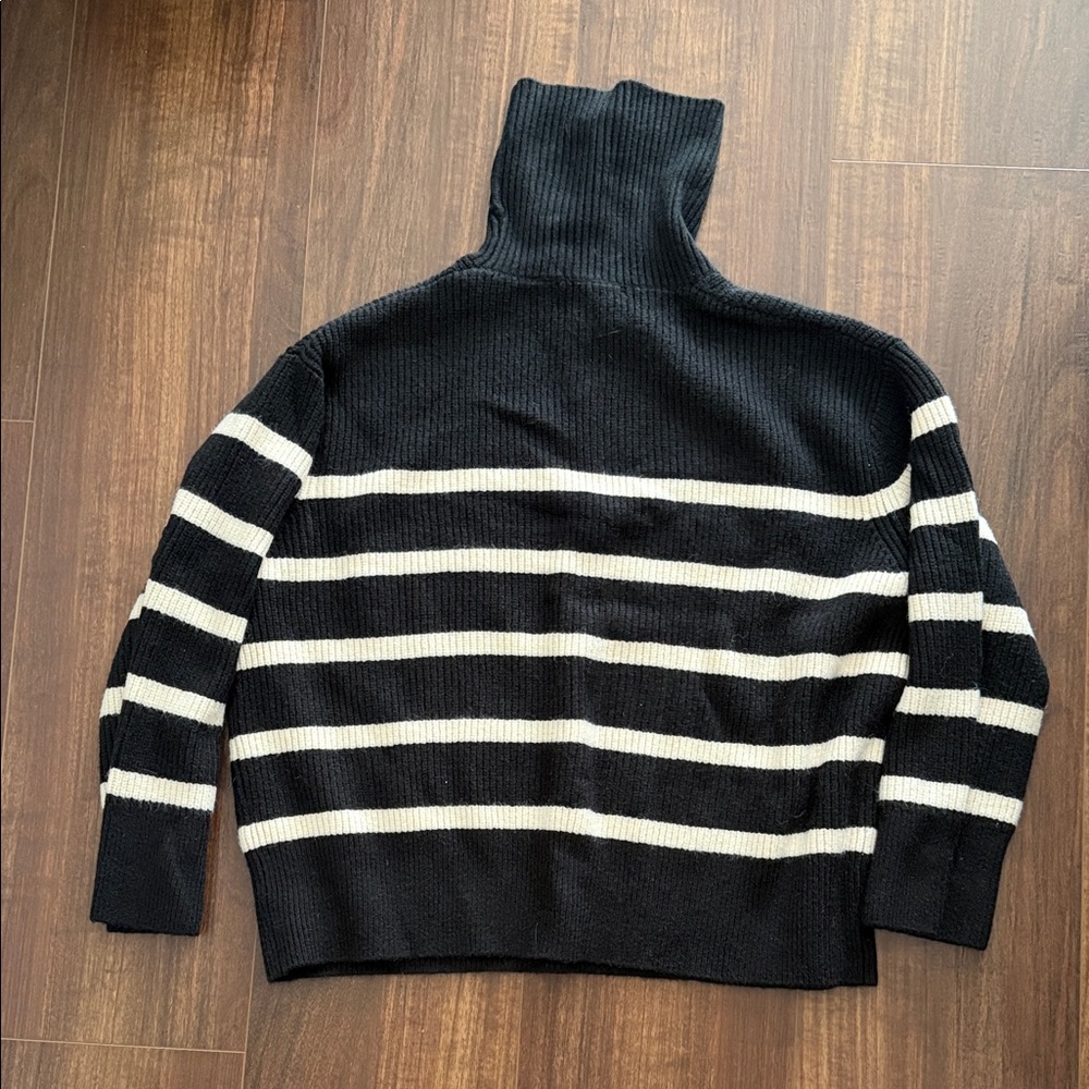 Zara Black and White Striped Turtleneck Sweater